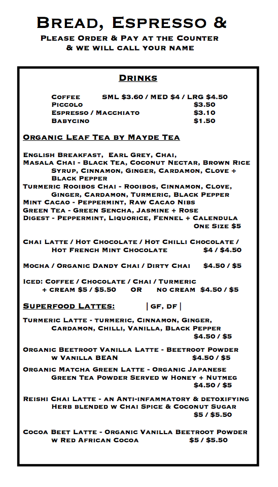 Menu Bread, Espresso & Thirroul-5