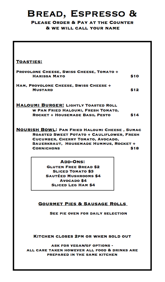 Menu Bread, Espresso & Thirroul-7