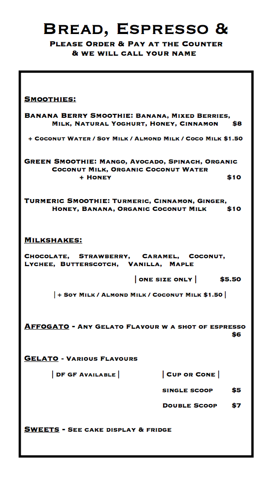 Menu Bread, Espresso & Thirroul-8