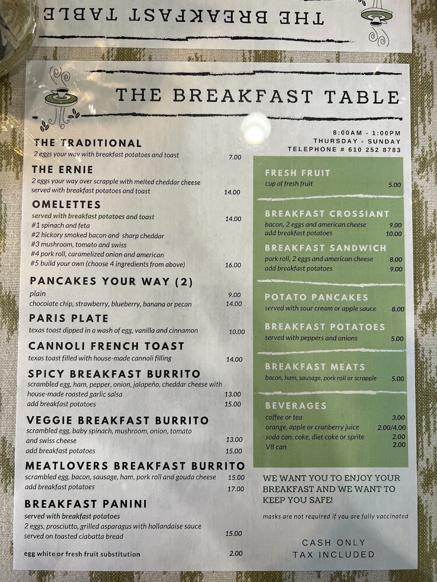 Menu Breakfast Table-4