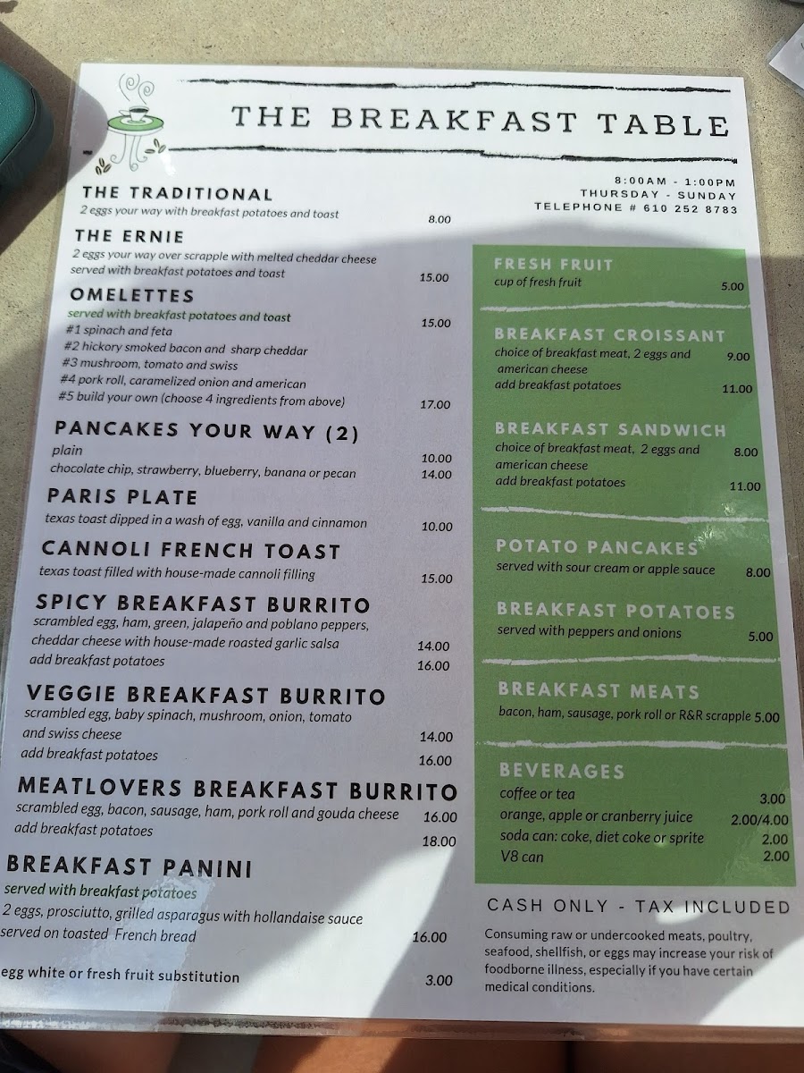 Menu Breakfast Table-5