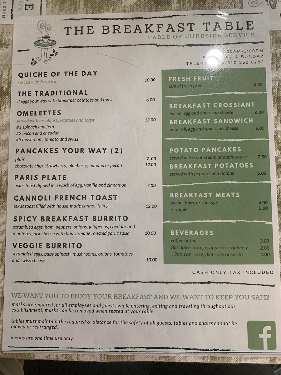 Menu Breakfast Table-7