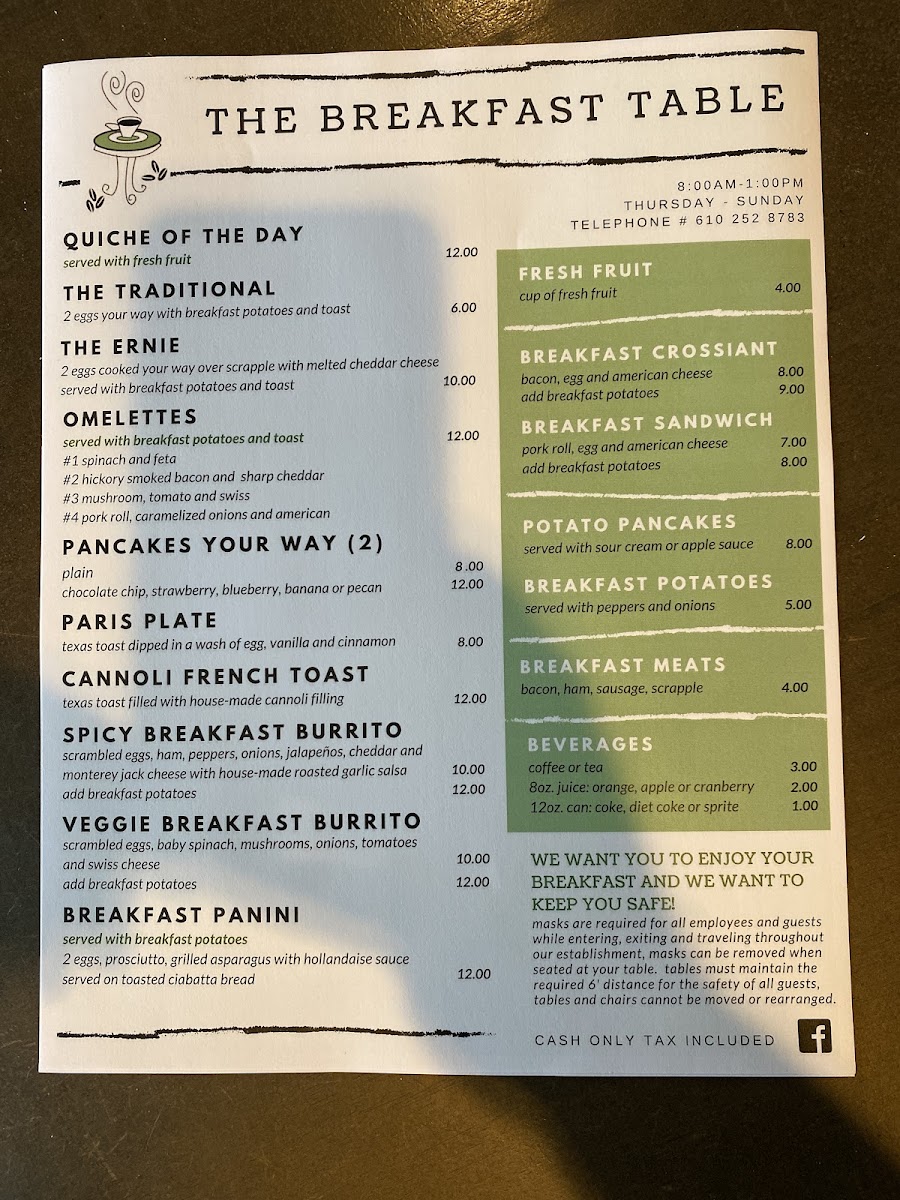 Menu Breakfast Table-8