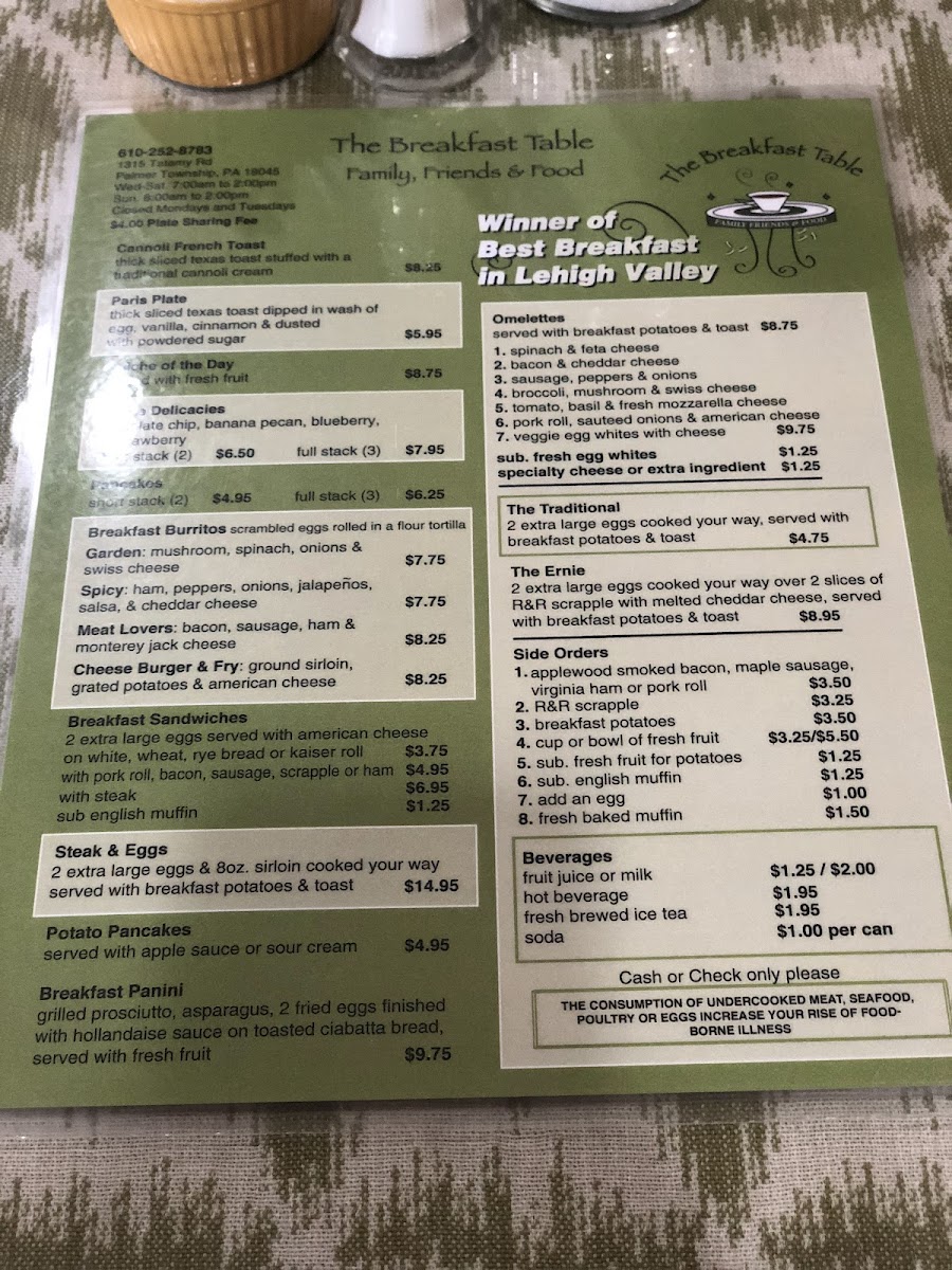 Menu Breakfast Table-9