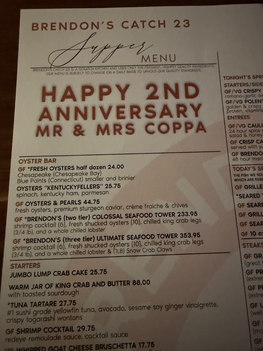 Menu Brendon's Catch 23-10