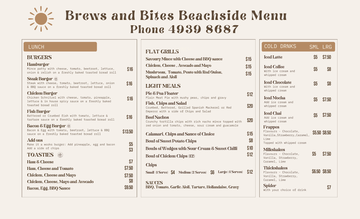 Menu Brews & Bites Beachside Cafe-1