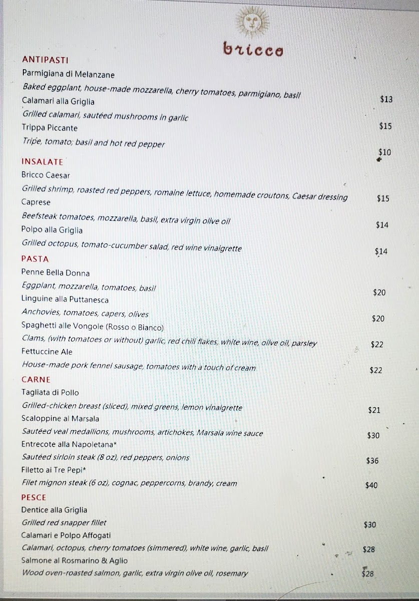 Menu Bricco Ristorante Italiano-1