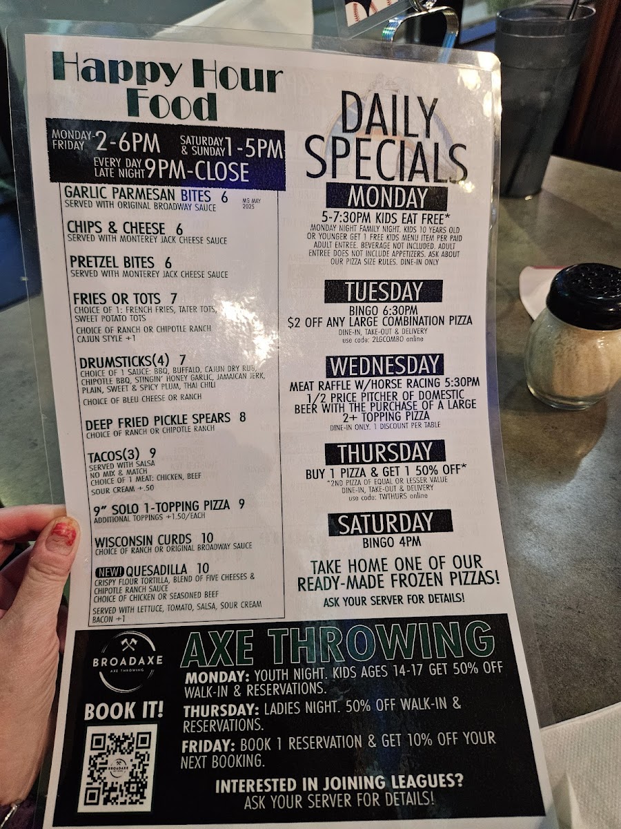 Menu Broadway Bar & Pizza With Broadaxe-1