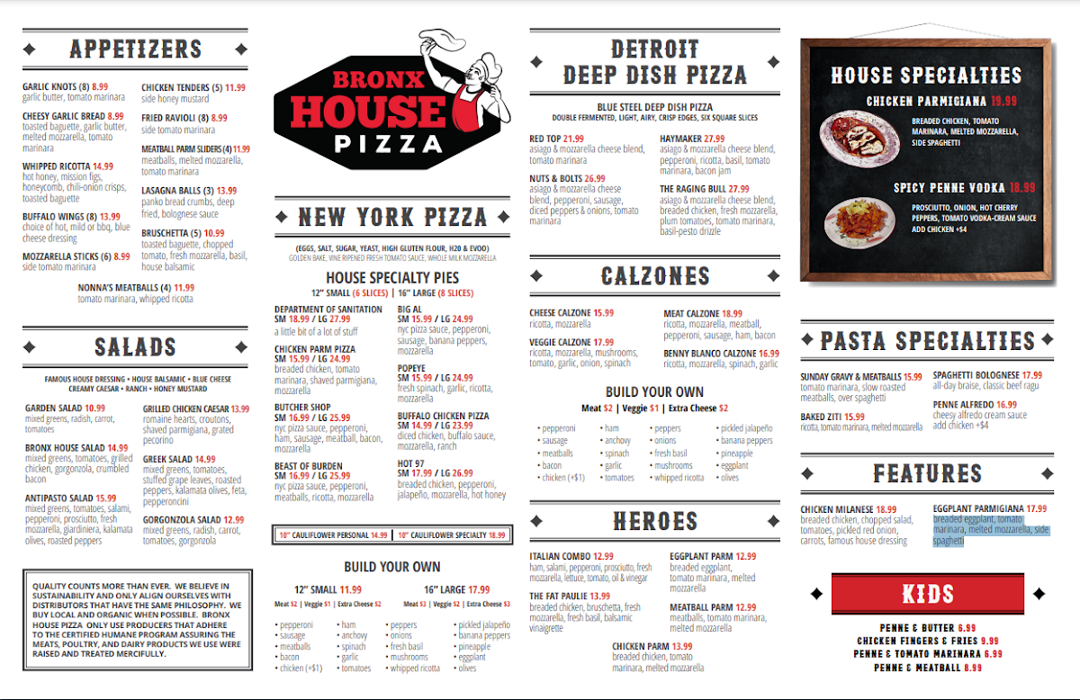 Menu Bronx House Pizza - Ormond Beach-1