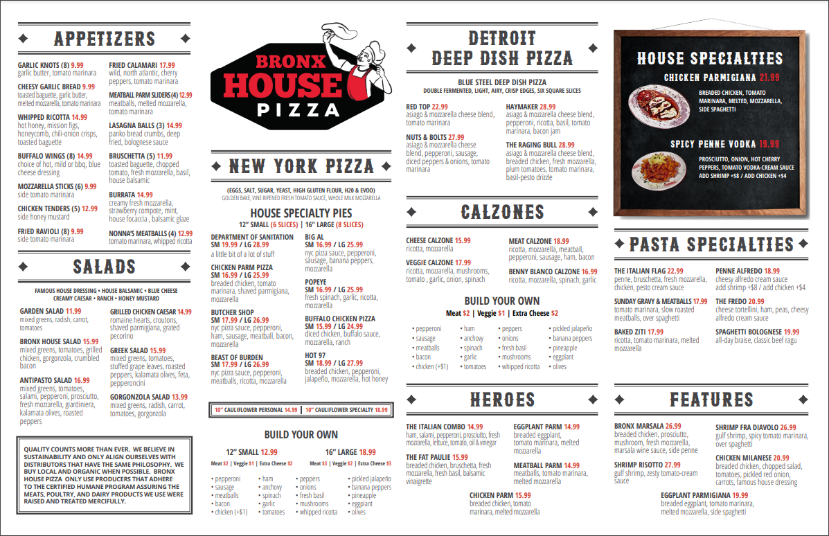 Menu Bronx House Pizza - Port Orange-1