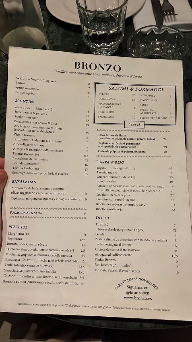 Menu Bronzo Restaurant | Born-1