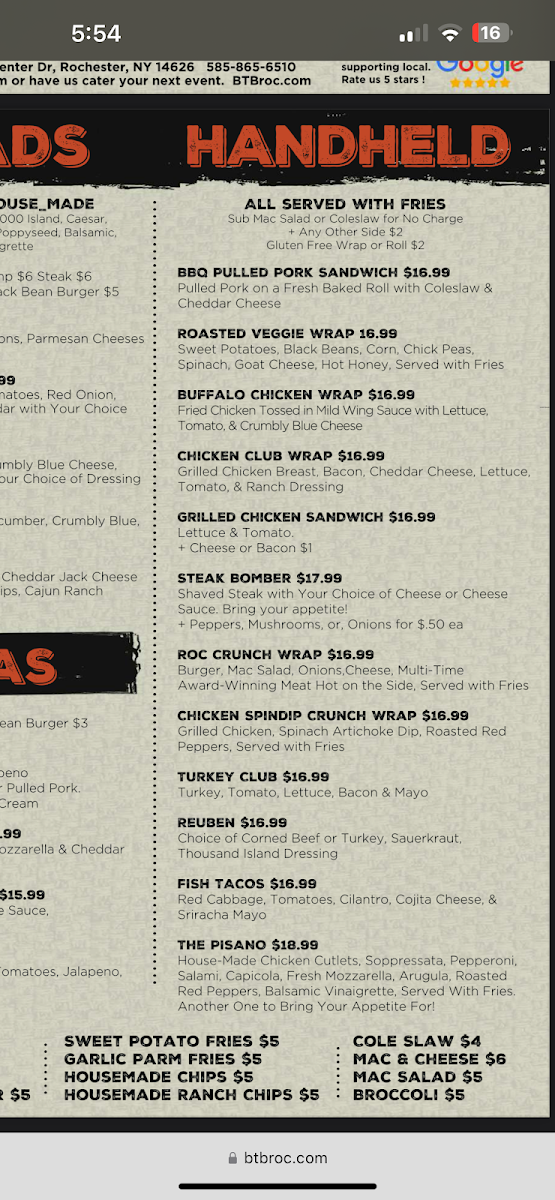 Menu Btb Wood Fired Pizza Bar & Grill-10