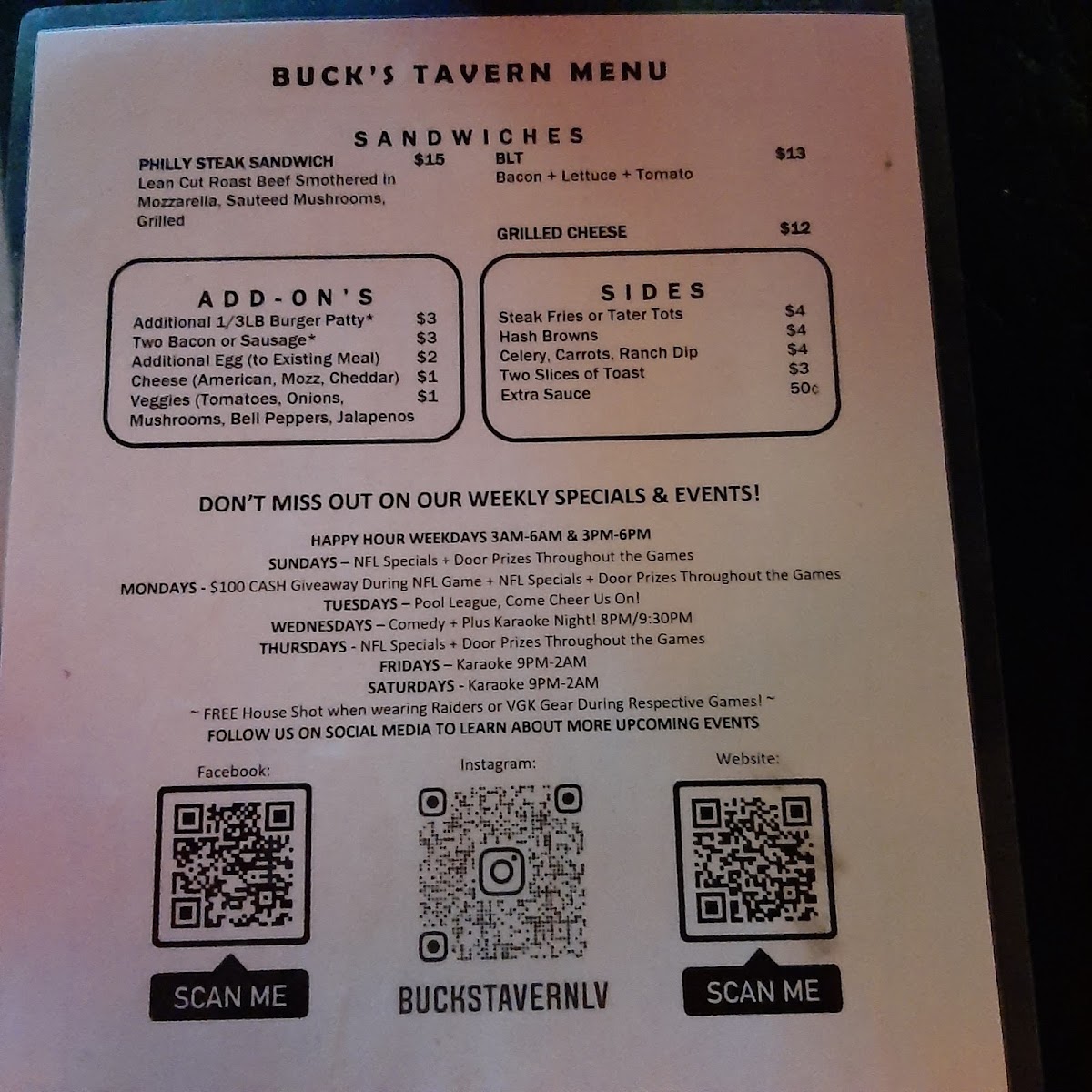 Menu Buck's Tavern-1