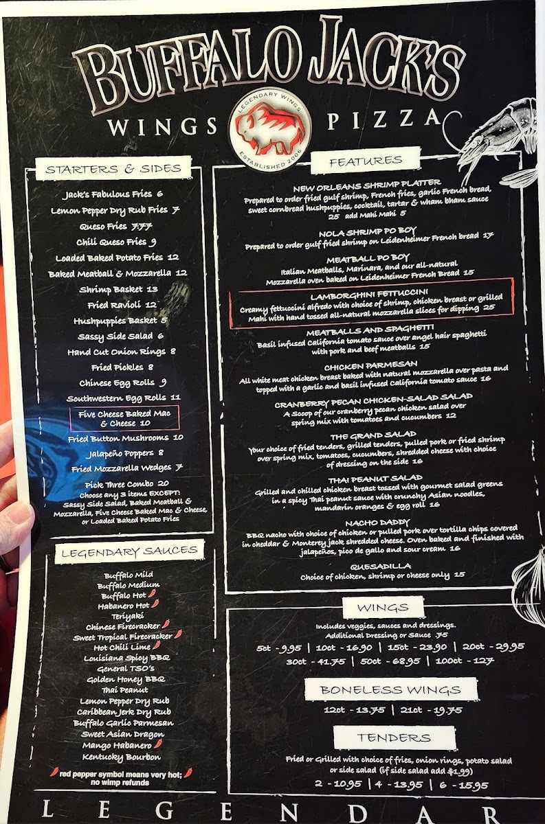 Menu Buffalo Jack's Legendary Wings & Pizza-1