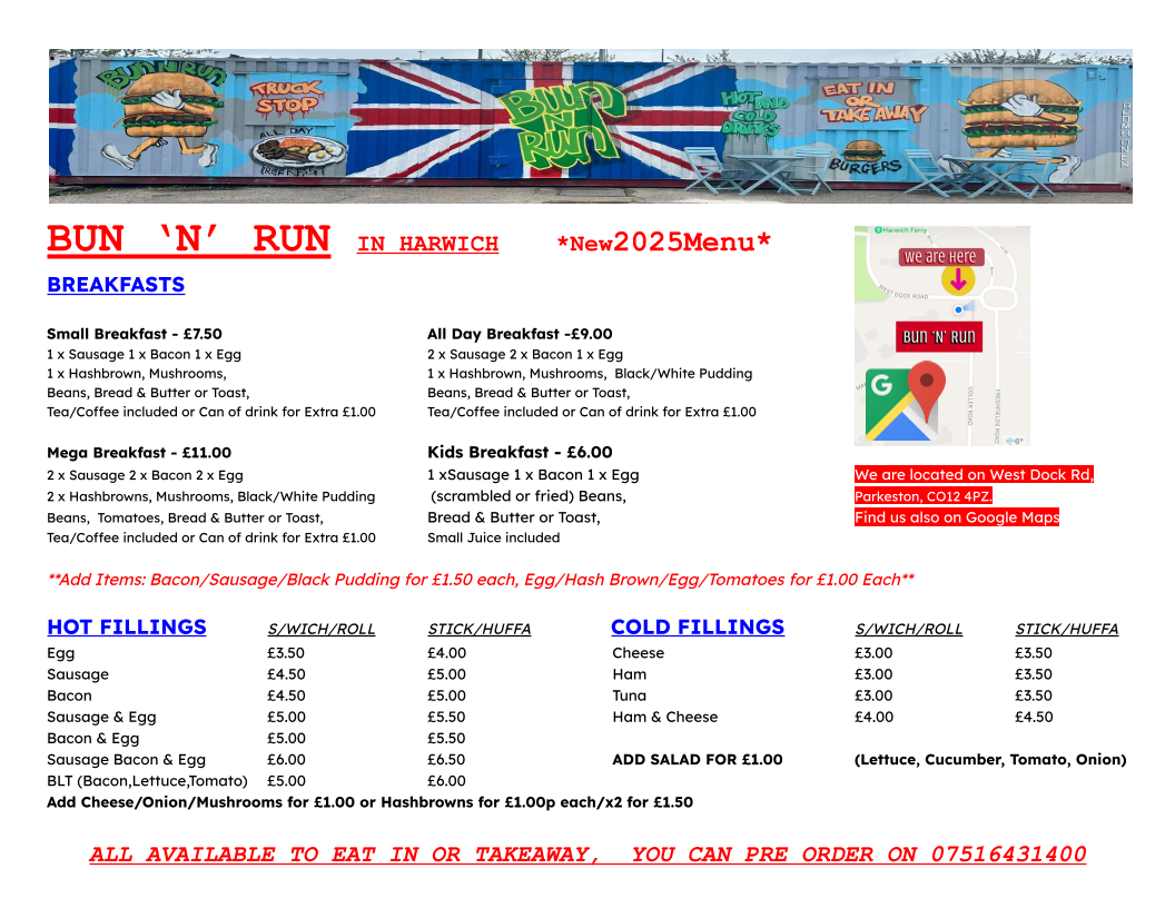 Menu Bun ‘N’ Run In Harwich-1