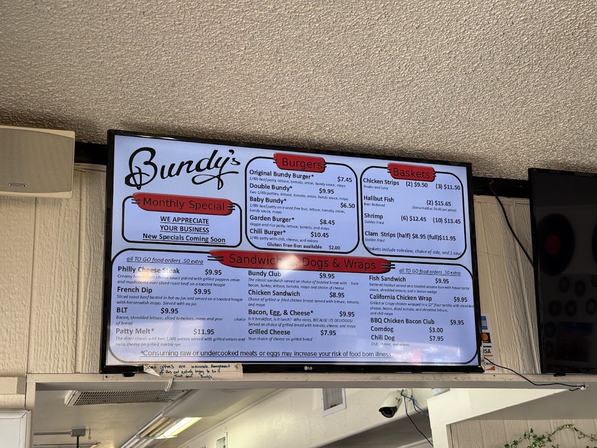 Menu Bundy's Cafe Drive-In-1
