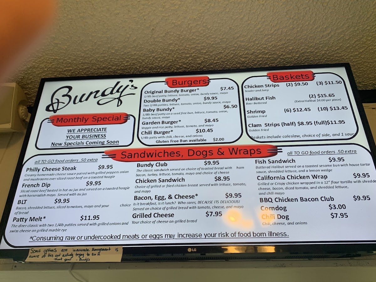 Menu Bundy's Cafe Drive-In-8