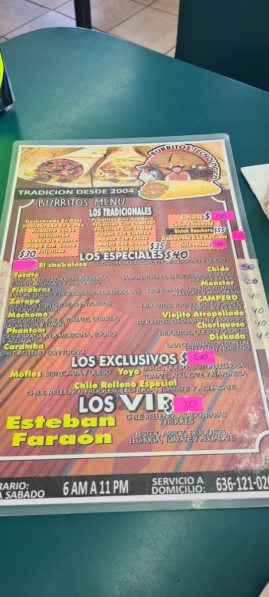 Menu Burritos Tecnologico Sucursal Tec-2