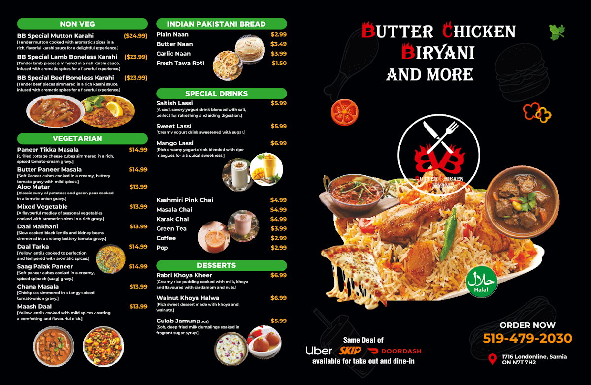 Menu Butter Chicken Biryani And More Sarnia-2