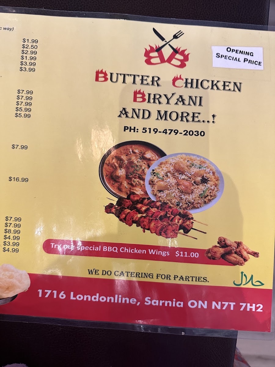Menu Butter Chicken Biryani And More Sarnia-3