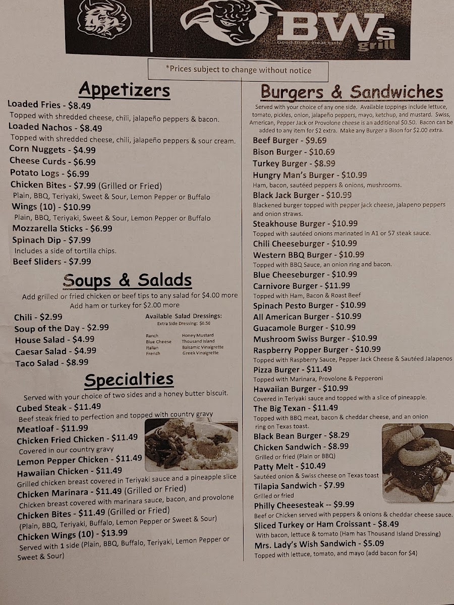 Menu Bw's Grill-1