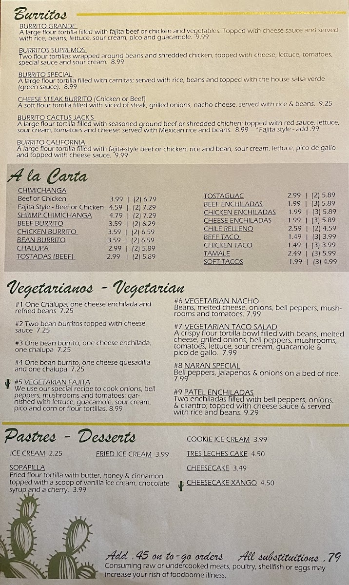 Menu Cactus Jack's Mexican Restaurant-1