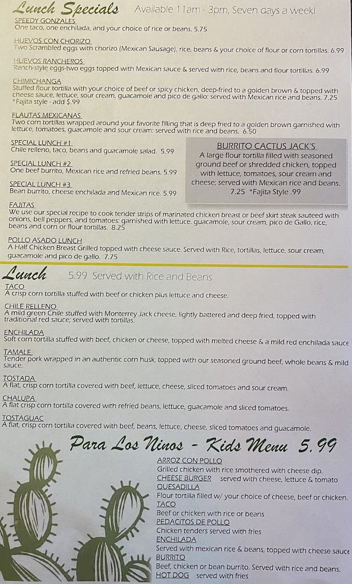 Menu Cactus Jack's Mexican Restaurant-3