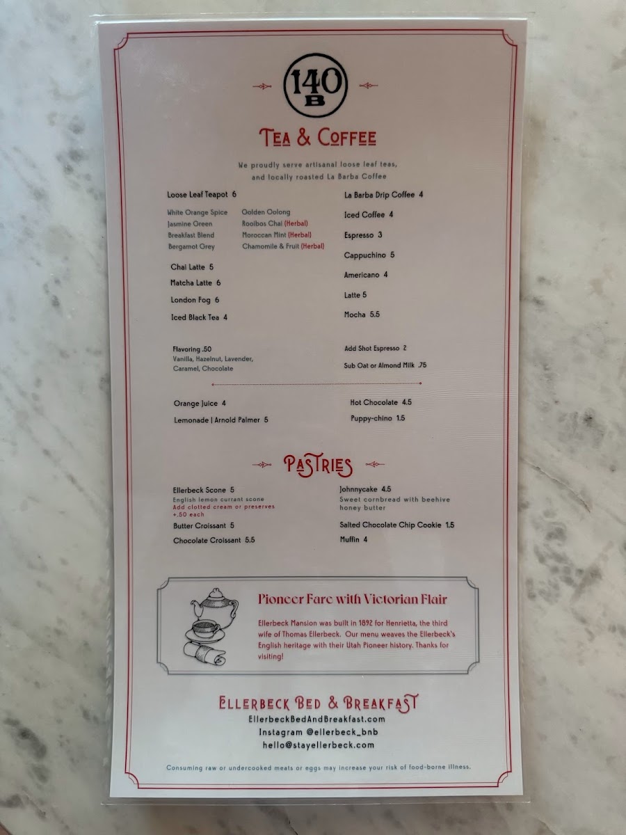 Menu Café 140B At Ellerbeck B&b-2