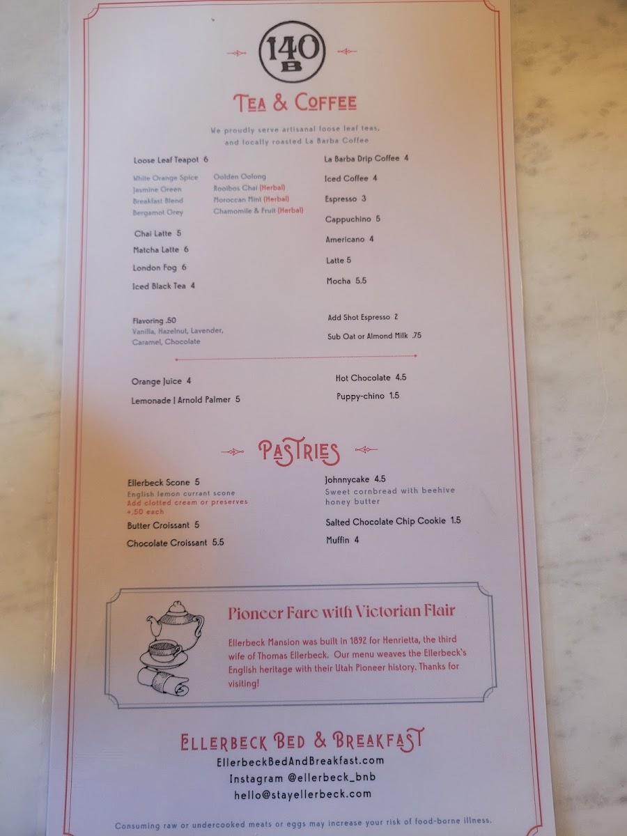 Menu Café 140B At Ellerbeck B&b-6