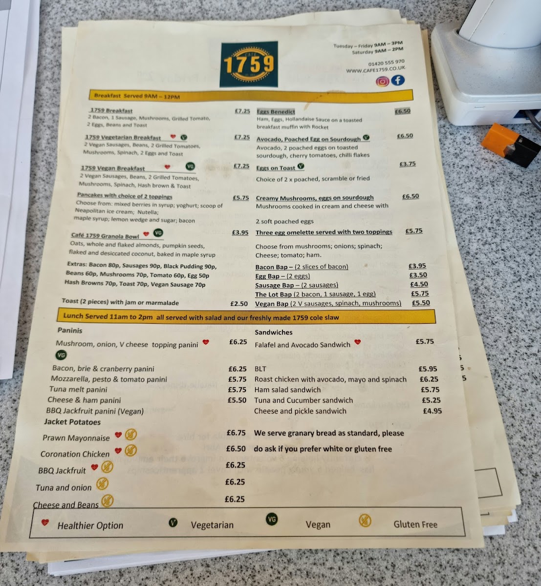 Menu Cafe 1759-1