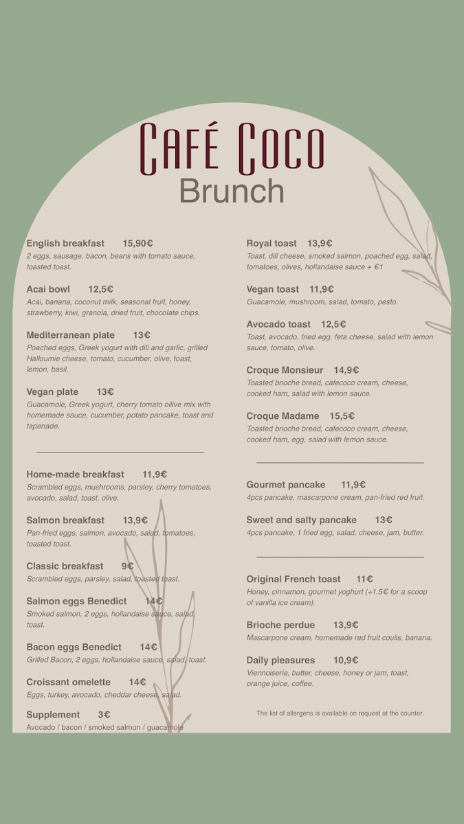 Menu Café Coco - Brunch, Lunch & More In Nice-1