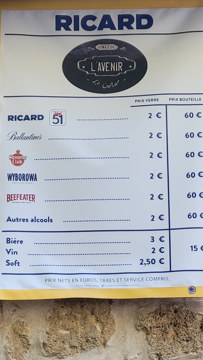 Menu Café De L' Avenir-1