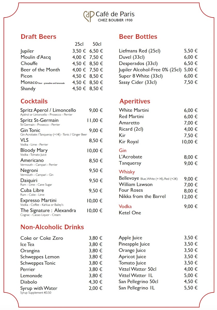 Menu Café De Paris - Chez Boubier 1930-3