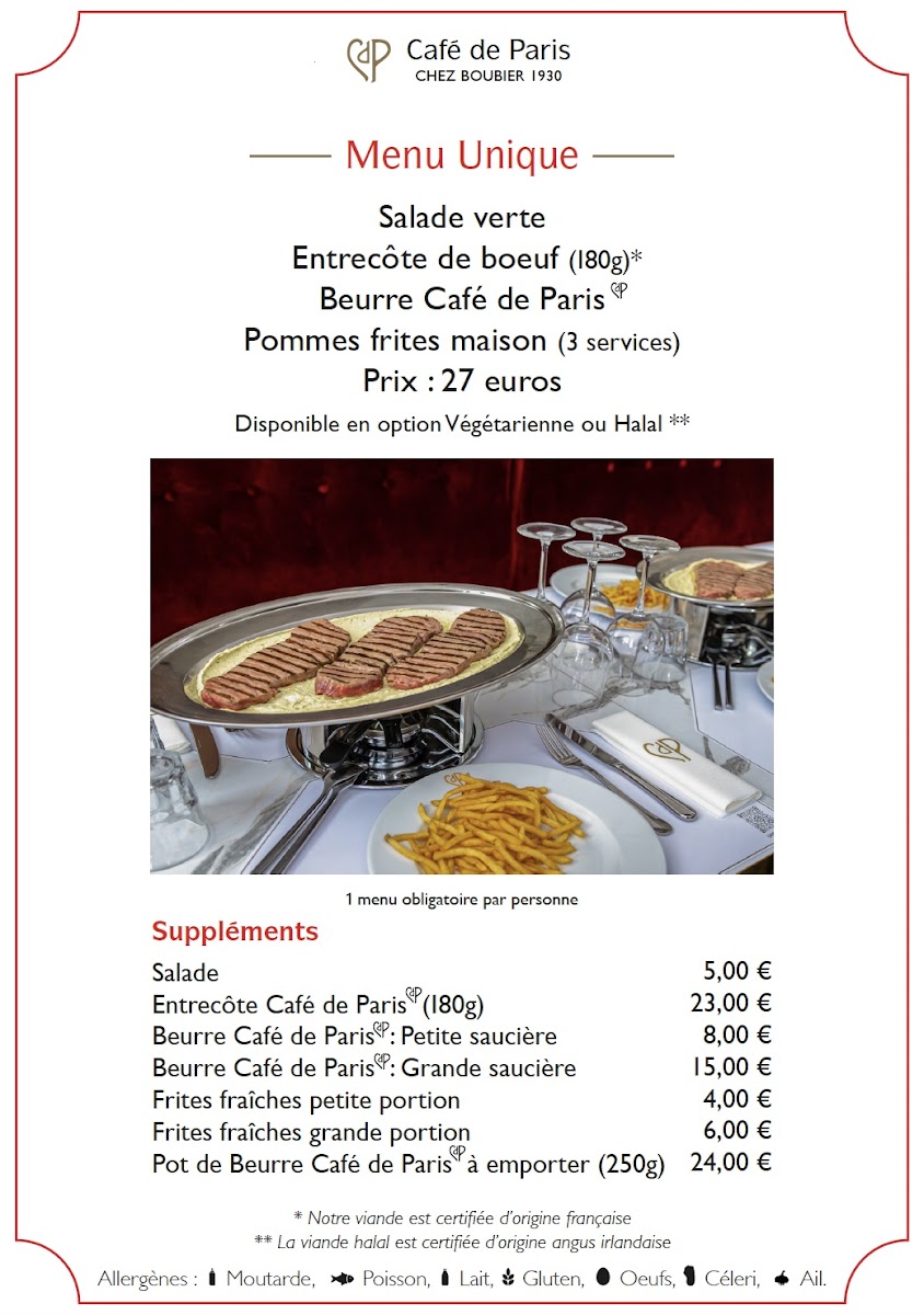 Menu Café De Paris - Chez Boubier 1930-6