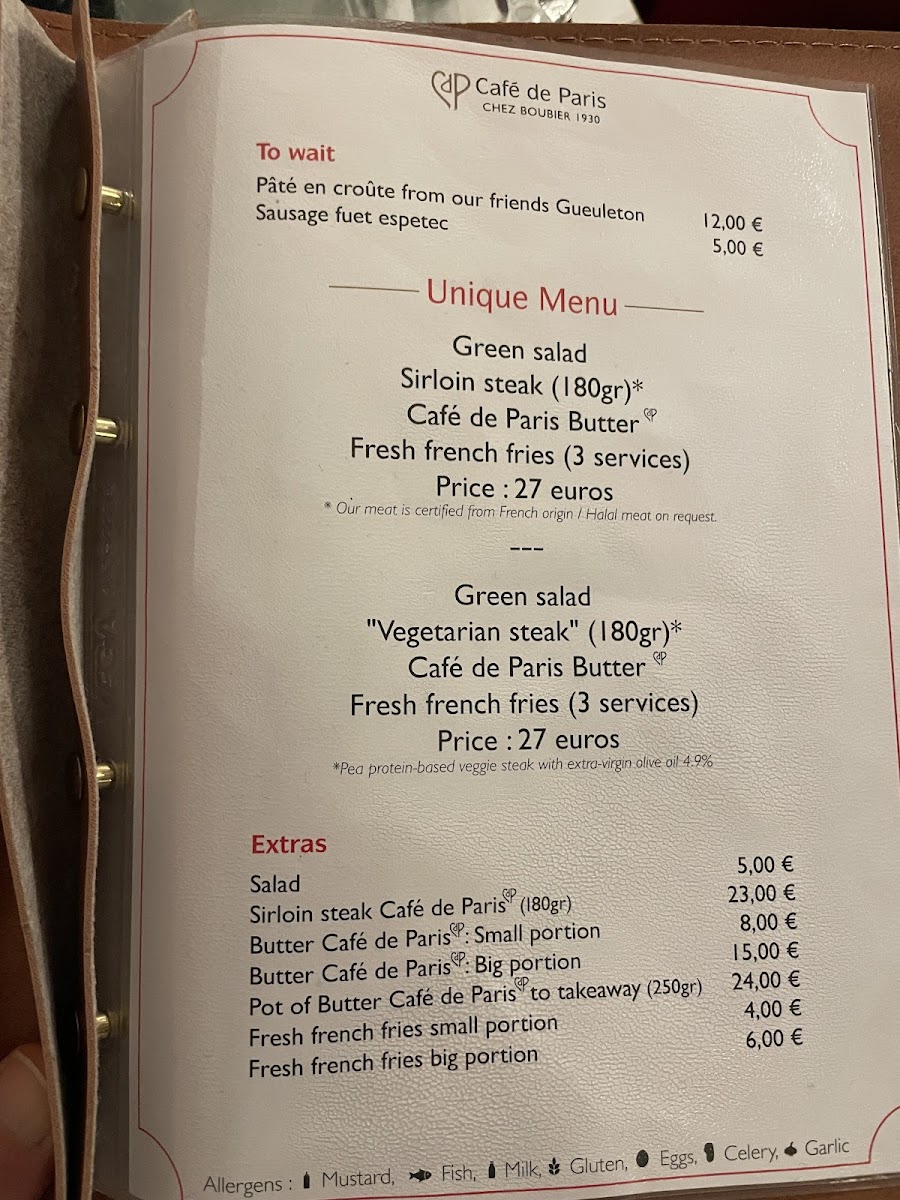 Menu Café De Paris - Chez Boubier 1930-7