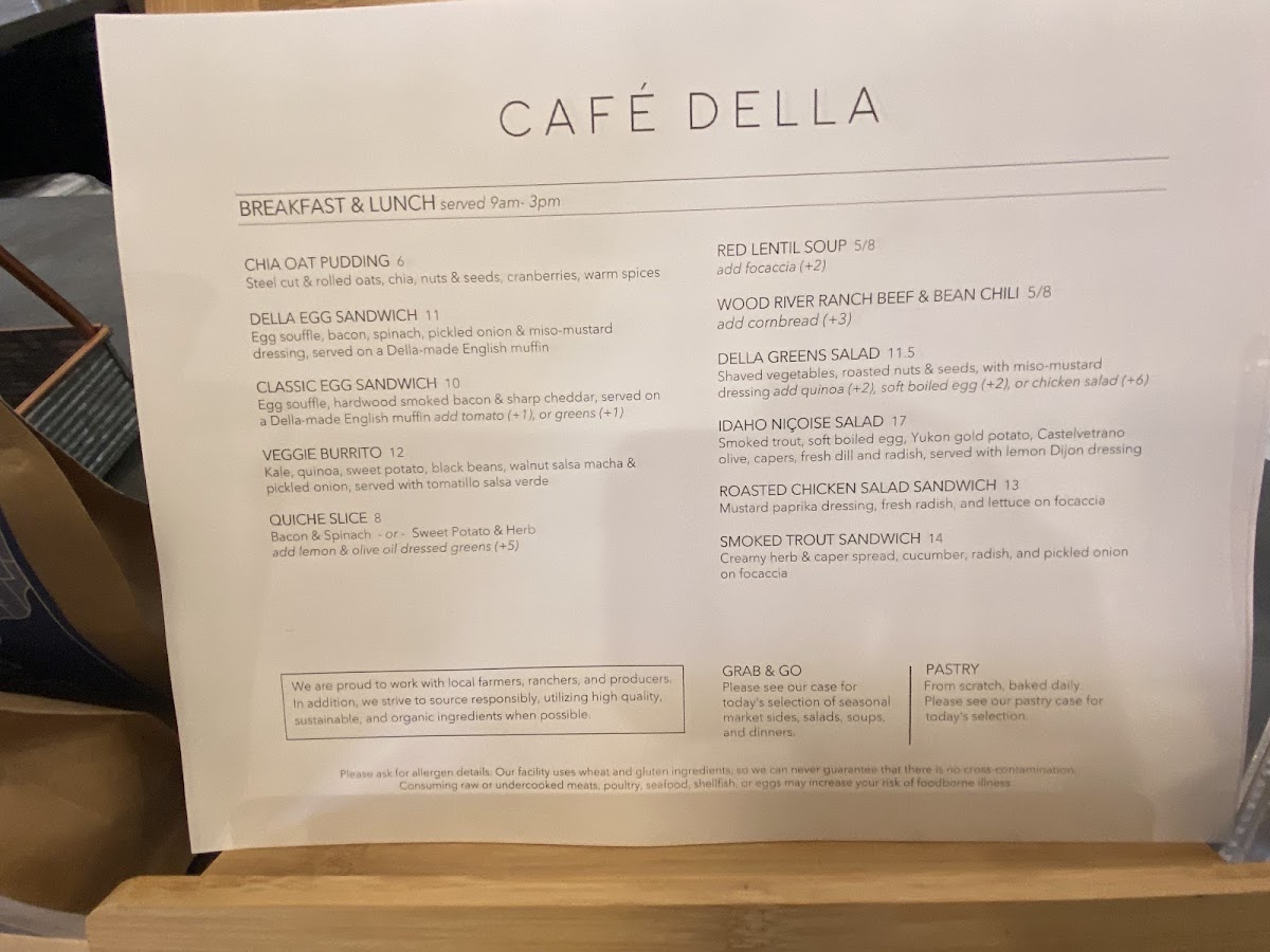 Menu Café Della