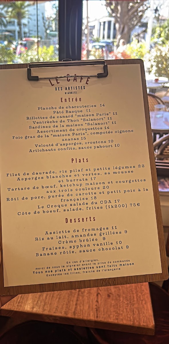 Menu Café Des Artistes Biarritz-9