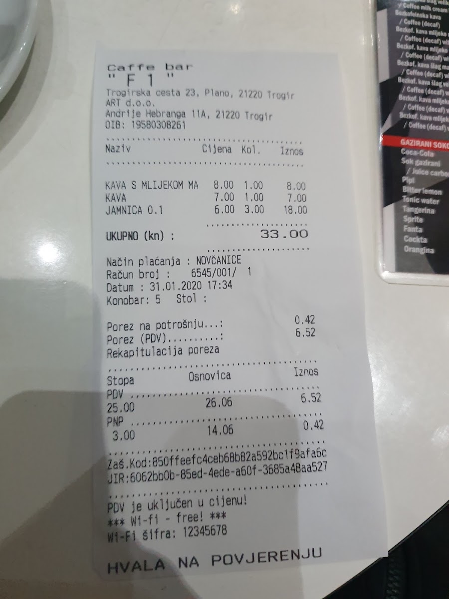 Menu Cafe F1-3