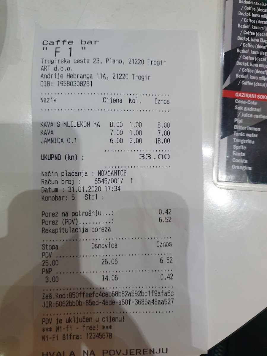 Menu Cafe F1-4
