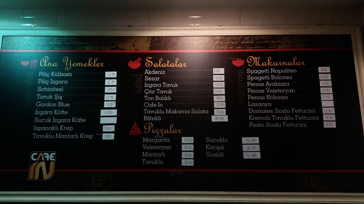 Menu Cafe In-1