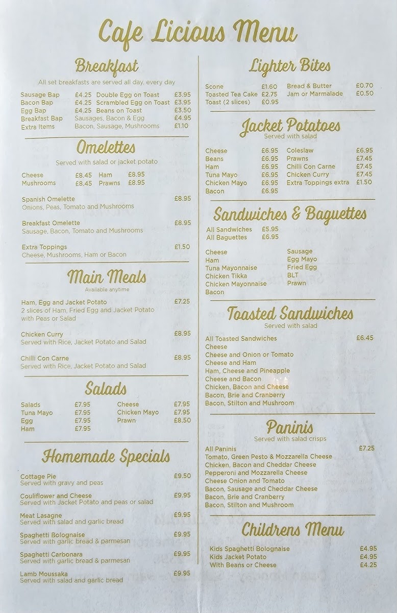 Menu Cafe Licious South Petherton-1