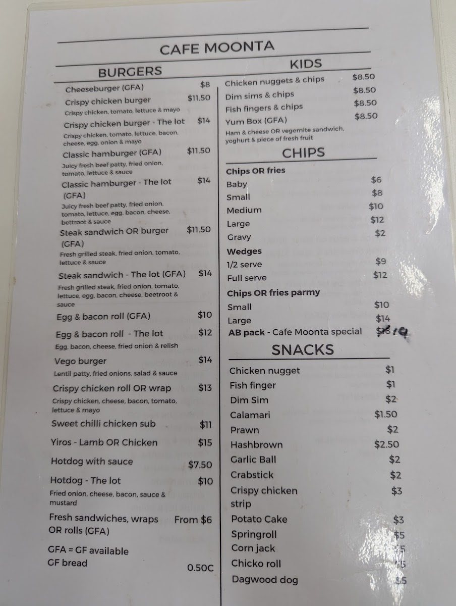 Menu Cafe Moonta - Takeaway & Dine In-1