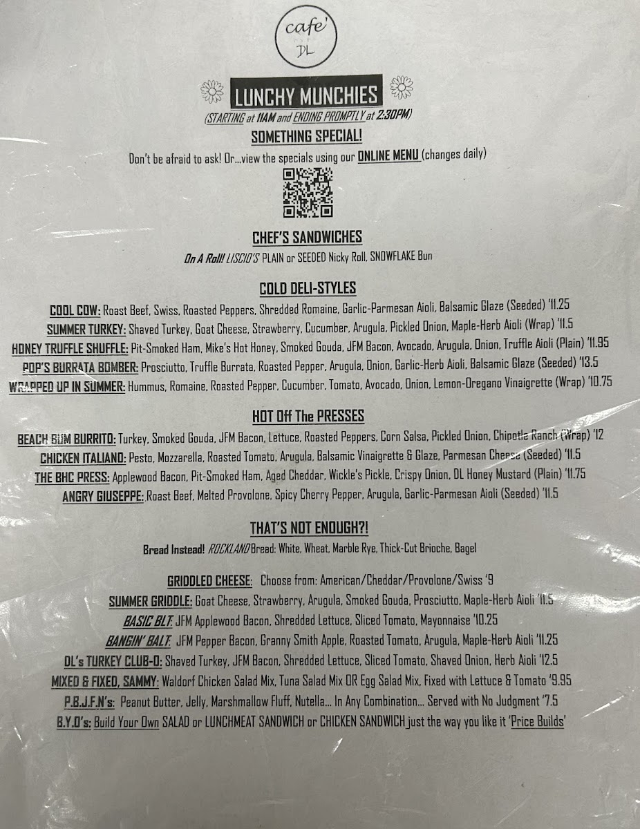 Menu Cafe On The Dl-1