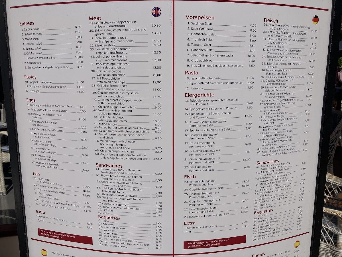 Menu Cafetería Plaza, Cala D’Or-1
