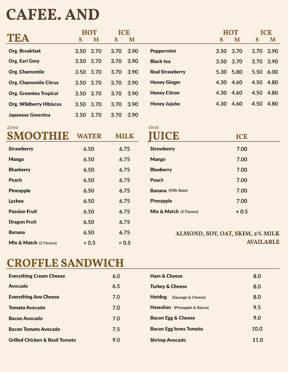 Menu Caffe And-1