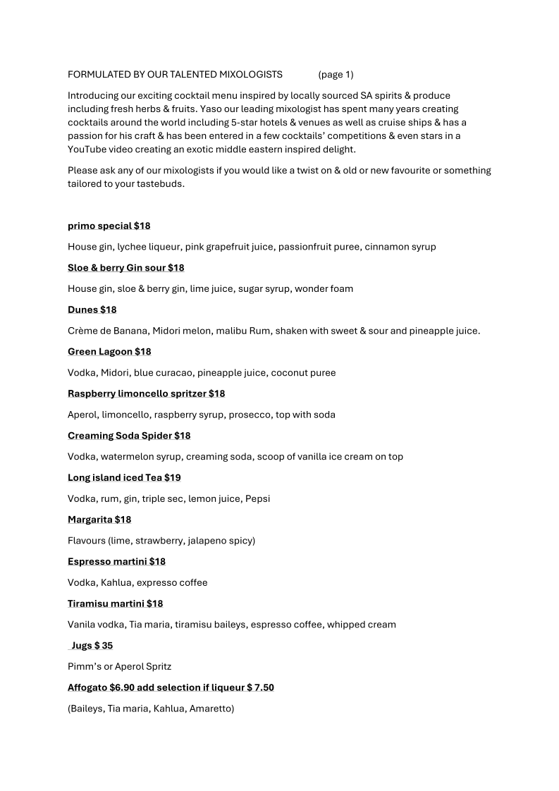 Menu Caffe Primo Best Italian Restaurant In Morphett Vale-4