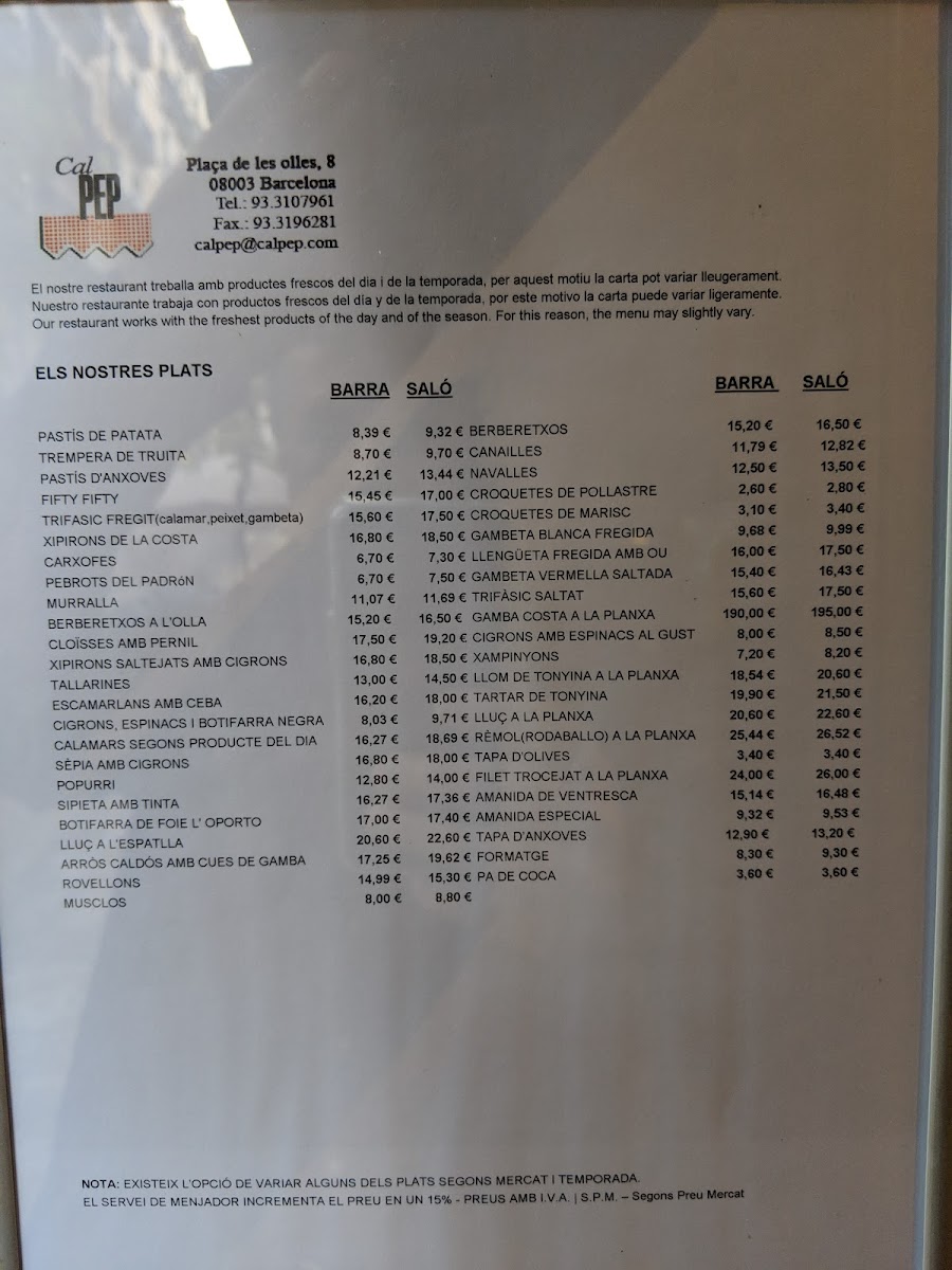 Menu Cal Pep-8