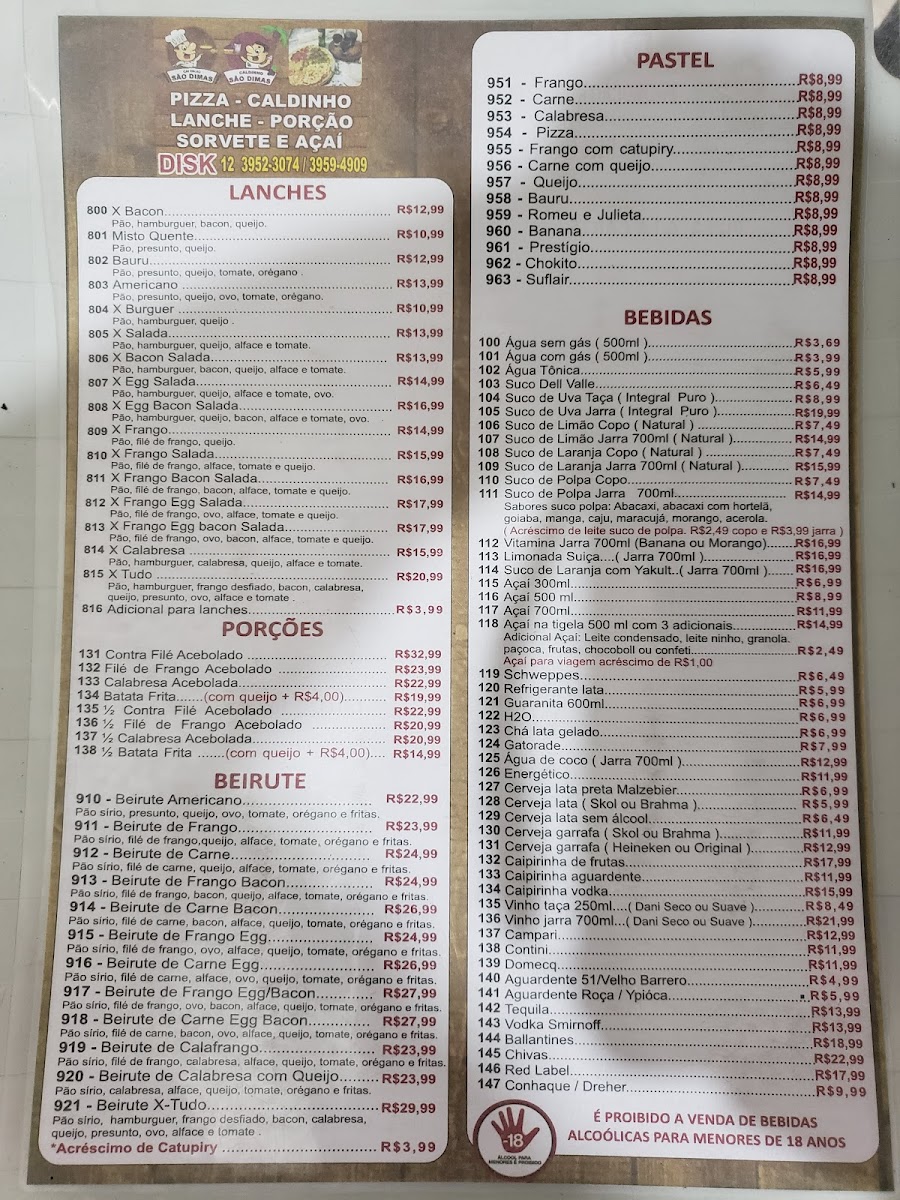 Menu Caldinho E Pizzaria São Dimas Jacareí-2