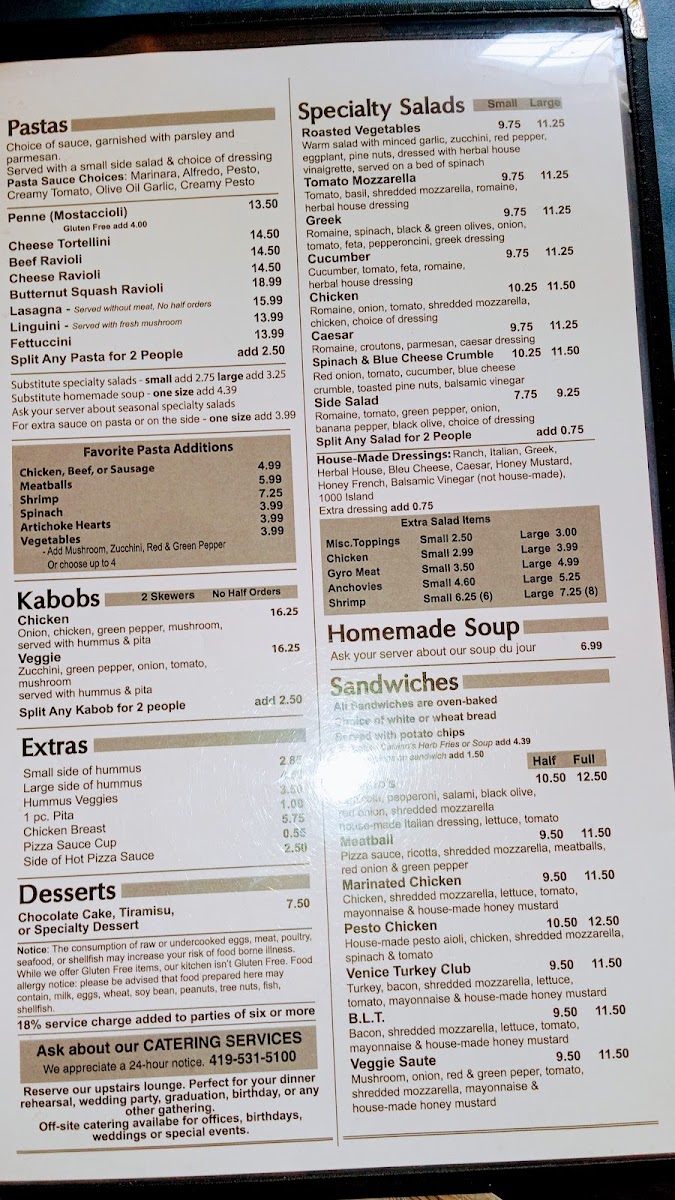 Menu Calvino's Restaurant And Wine Bar-1
