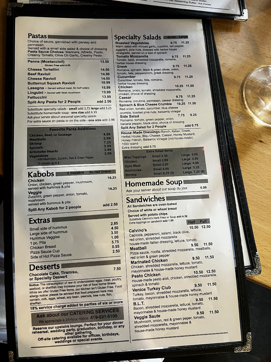 Menu Calvino's Restaurant And Wine Bar-2